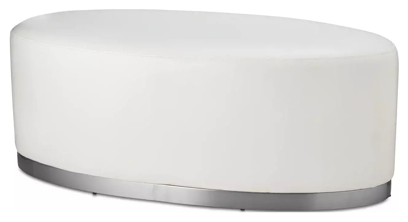 Пуф «Овал» серебро, белая экокожа