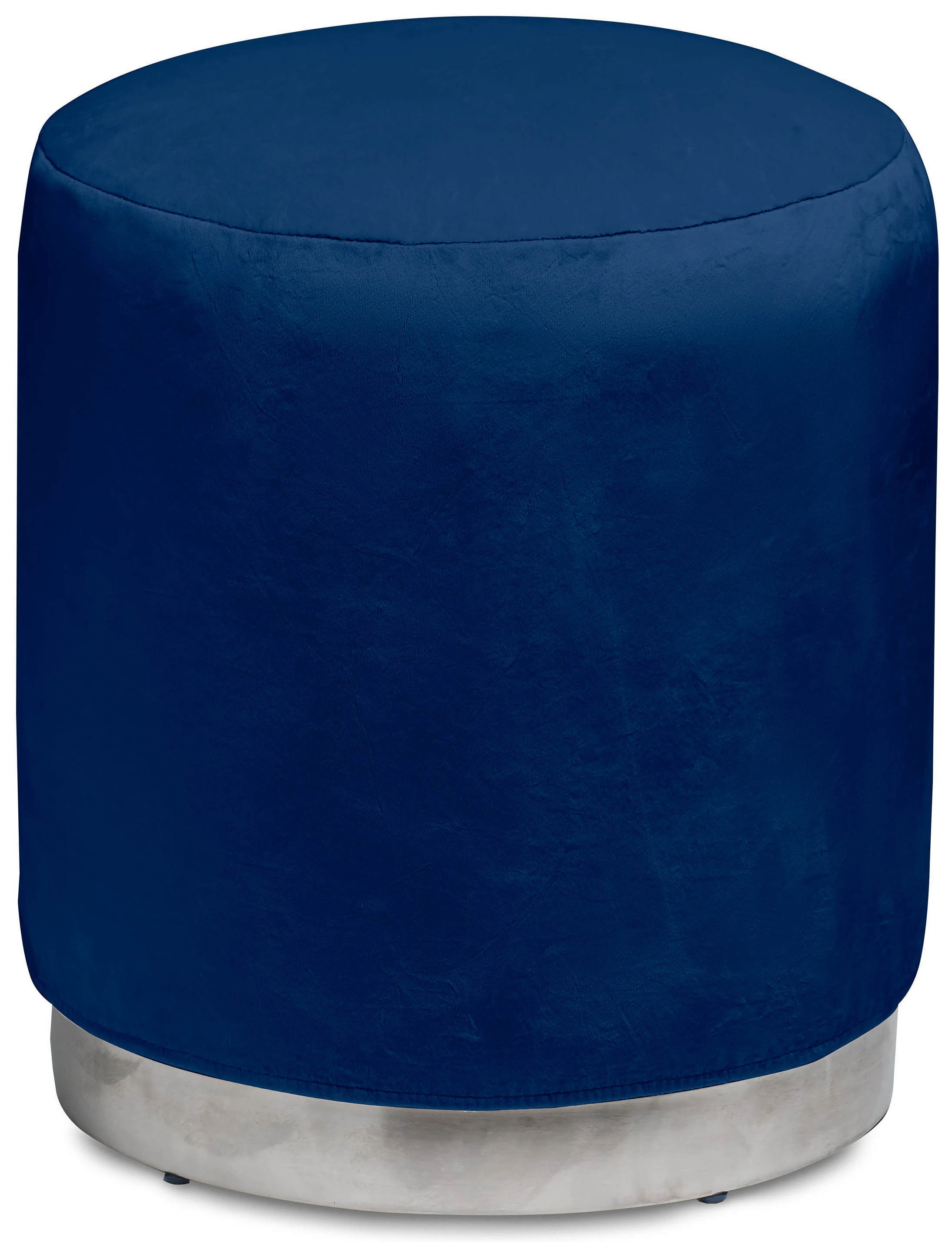 Пуф «Круг» серебряный, темно-синий бархат