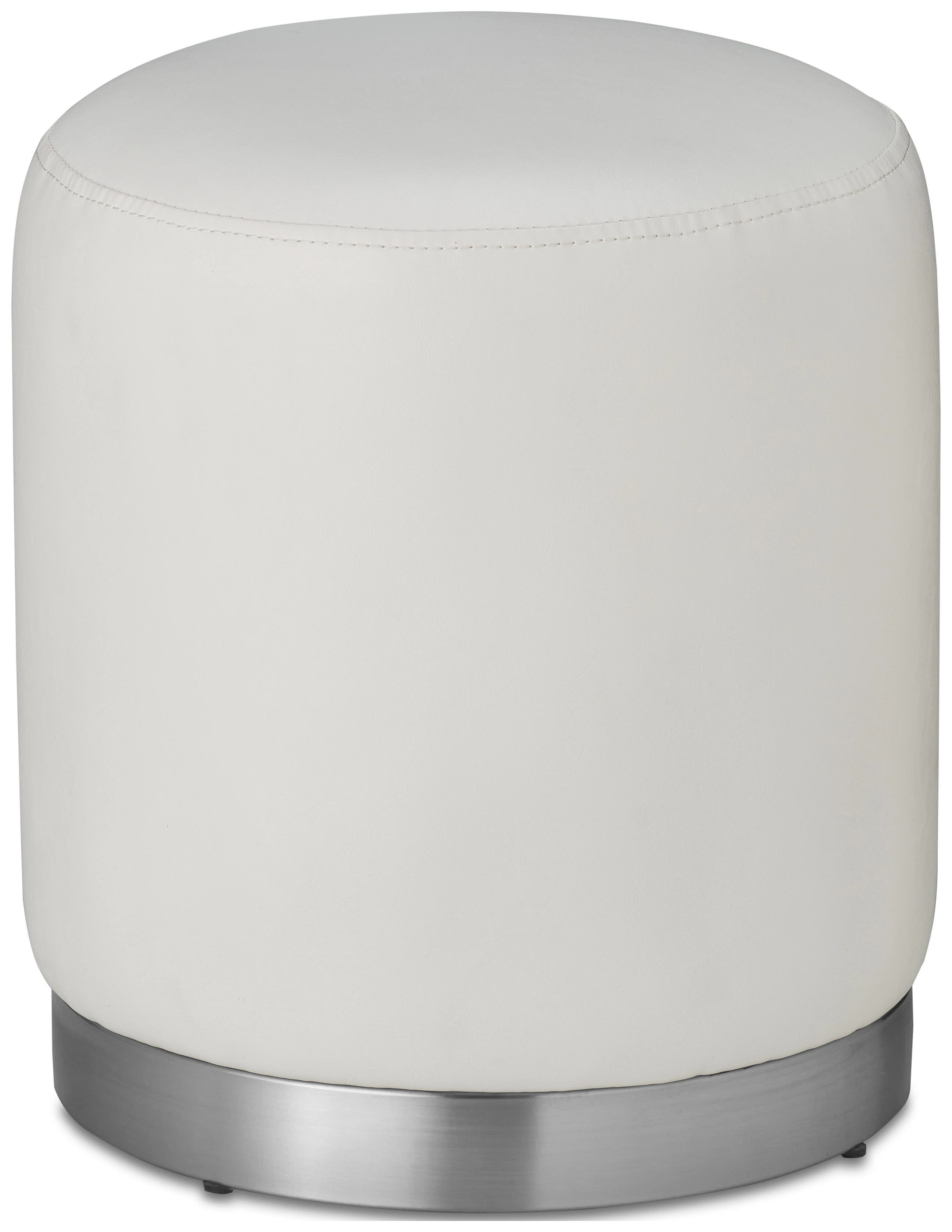 Пуф «Круг» серебро, белая экокожа