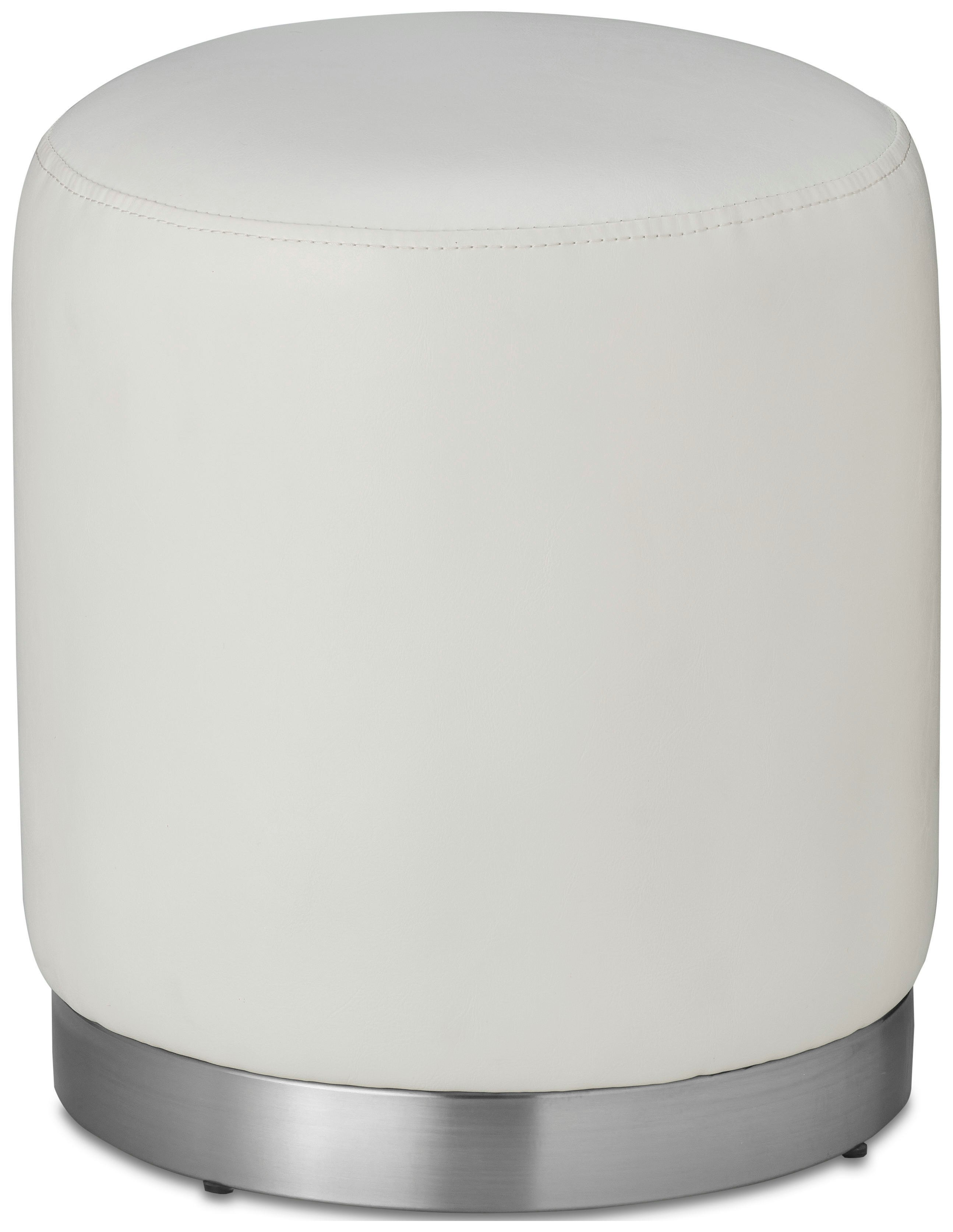 Пуф «Круг» серебро, белая экокожа