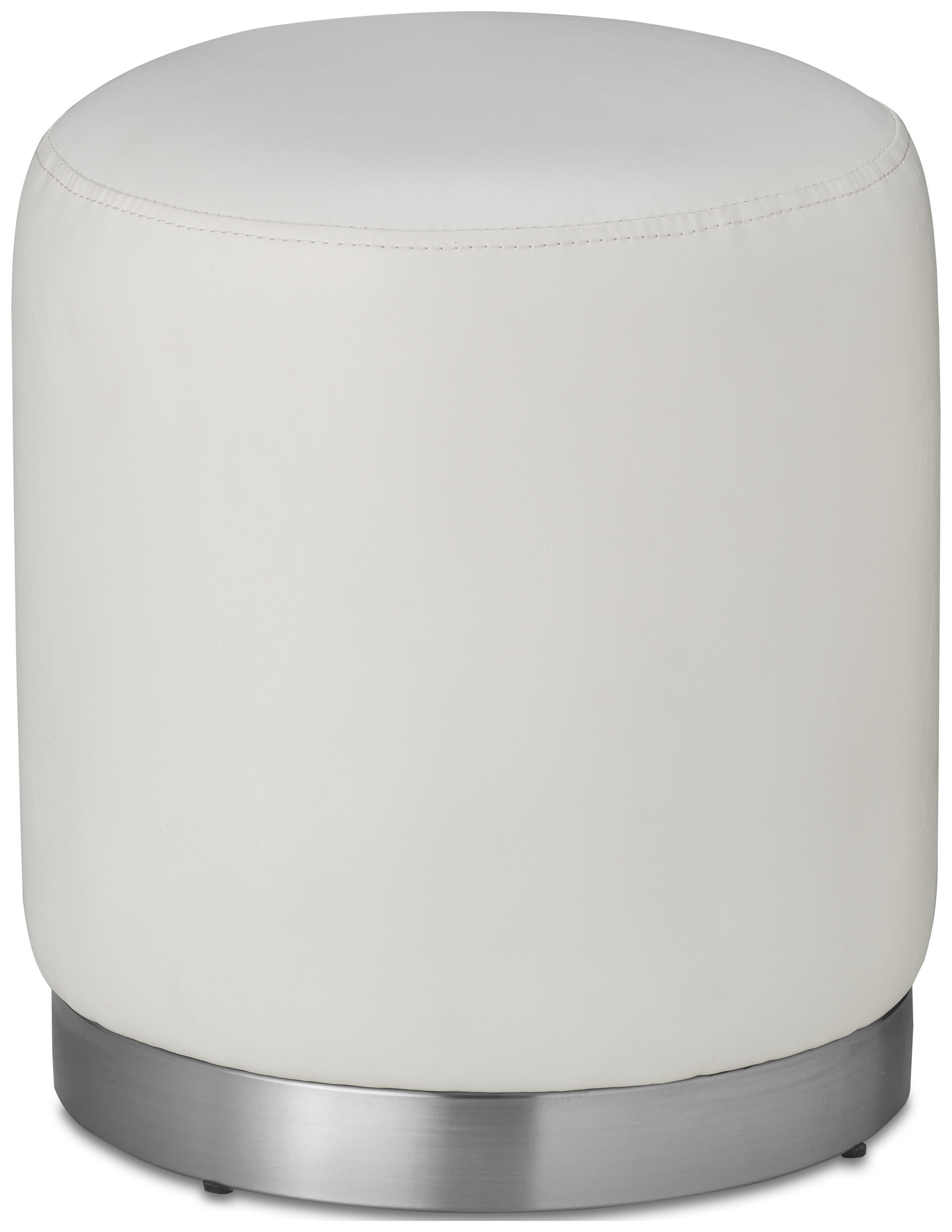 Пуф «Круг» серебро, белая экокожа