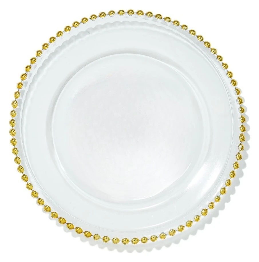 Подстановочная тарелка «Бусинки» прозрачная с золотыми бусинами