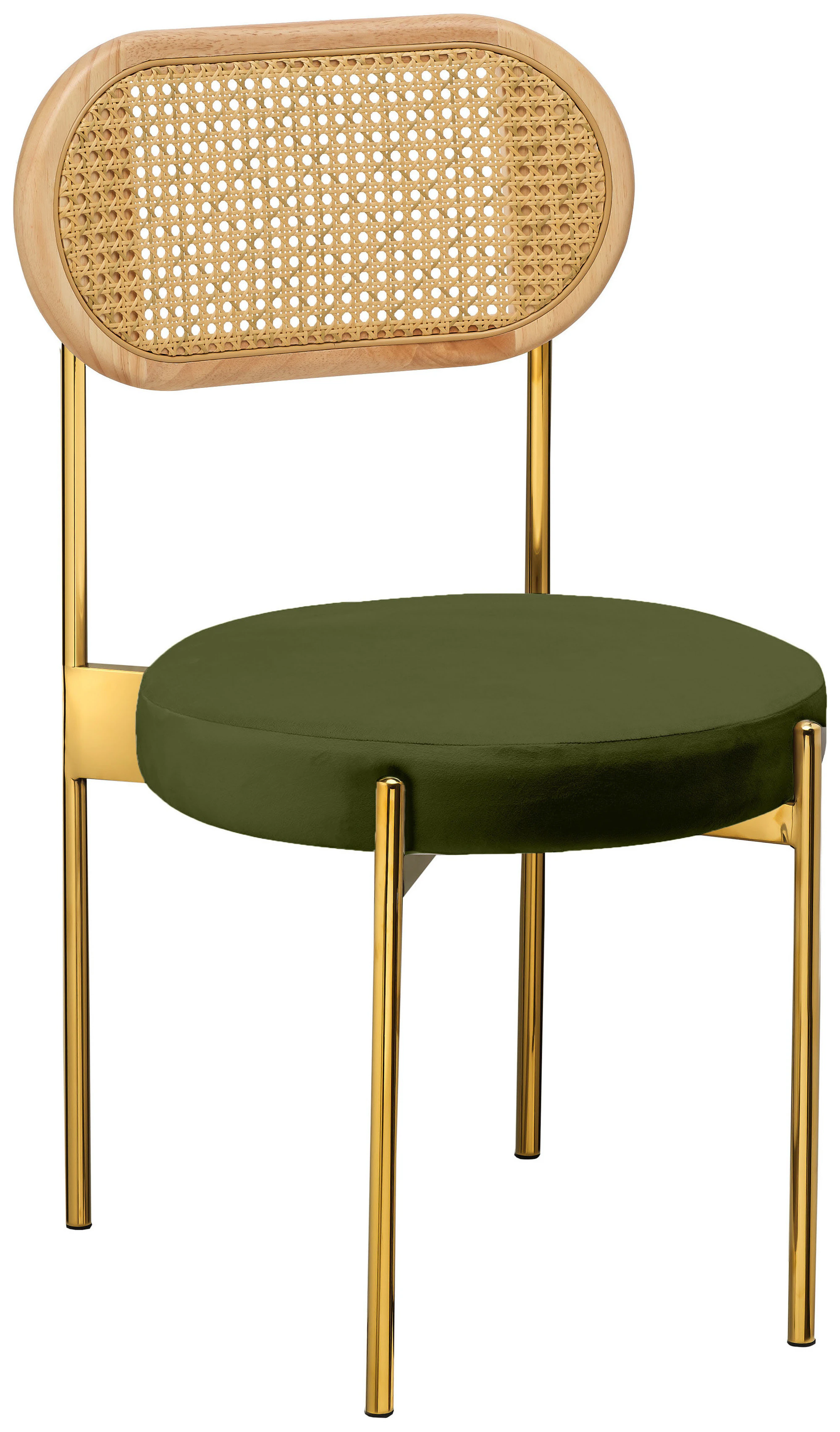 Стул «Тотем» золотой, мшистый бархат с ротанговой спинкой натуральной