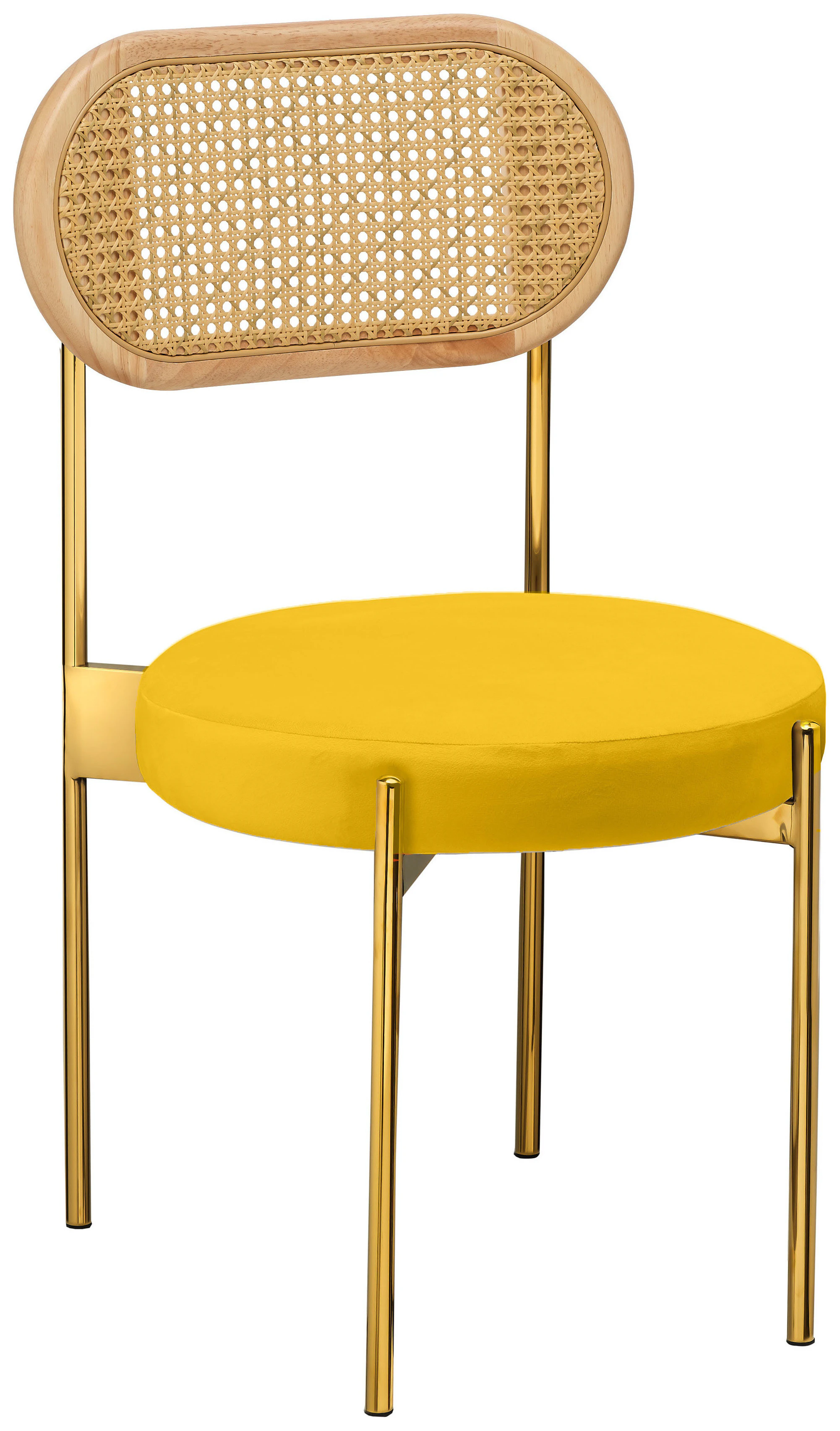 Стул «Тотем» золотой, желтый бархат с ротанговой спинкой натуральной