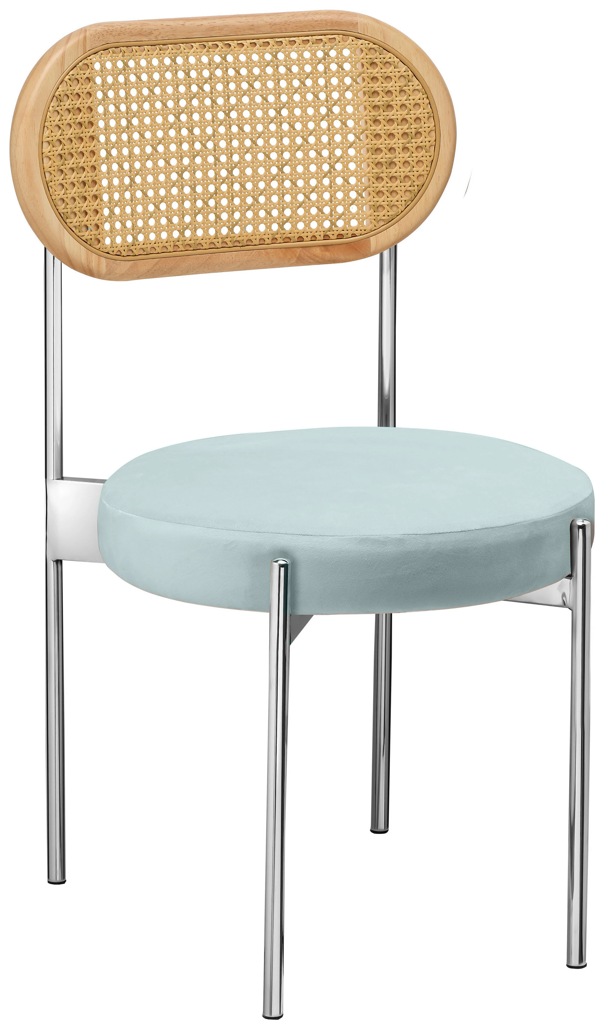 Стул «Тотем» серебряный, голубой бархат с ротанговой спинкой натуральной