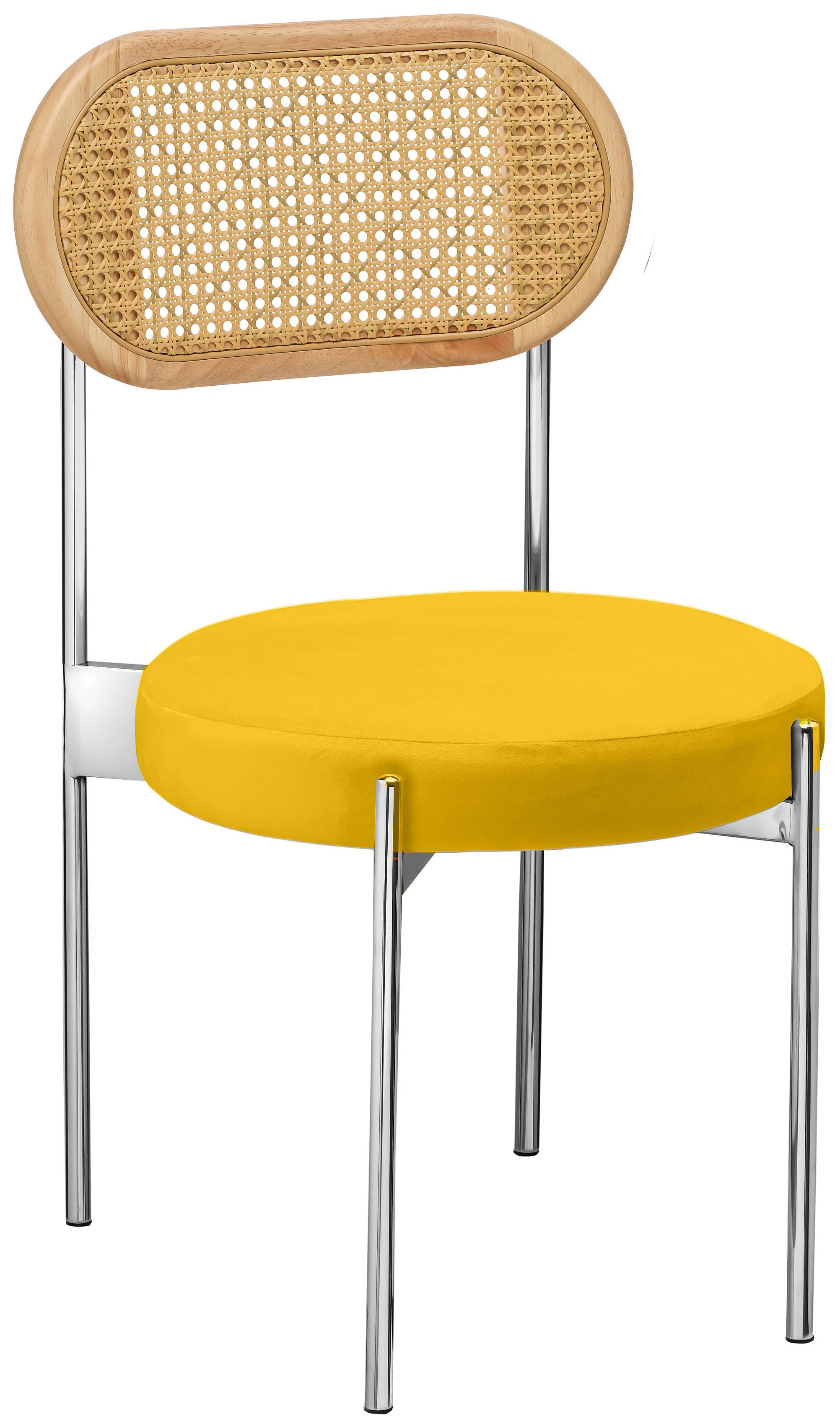 Стул «Тотем» серебряный, желтый бархат с ротанговой спинкой натуральной