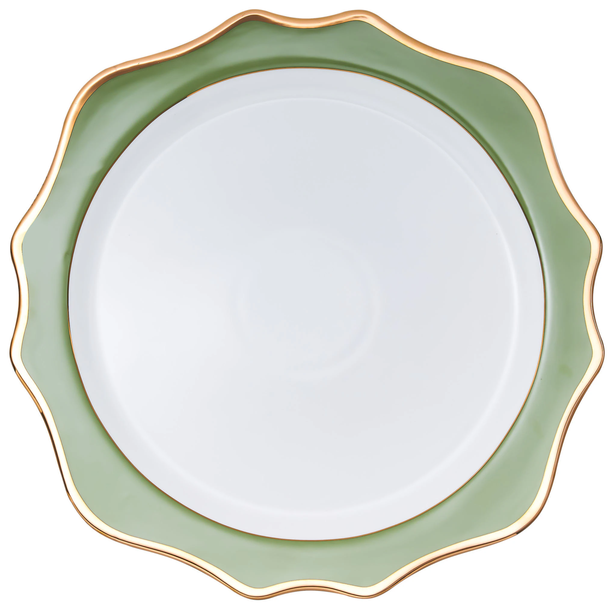 Подстановочная тарелка «Тайга» бело-зеленая с золотым кантом