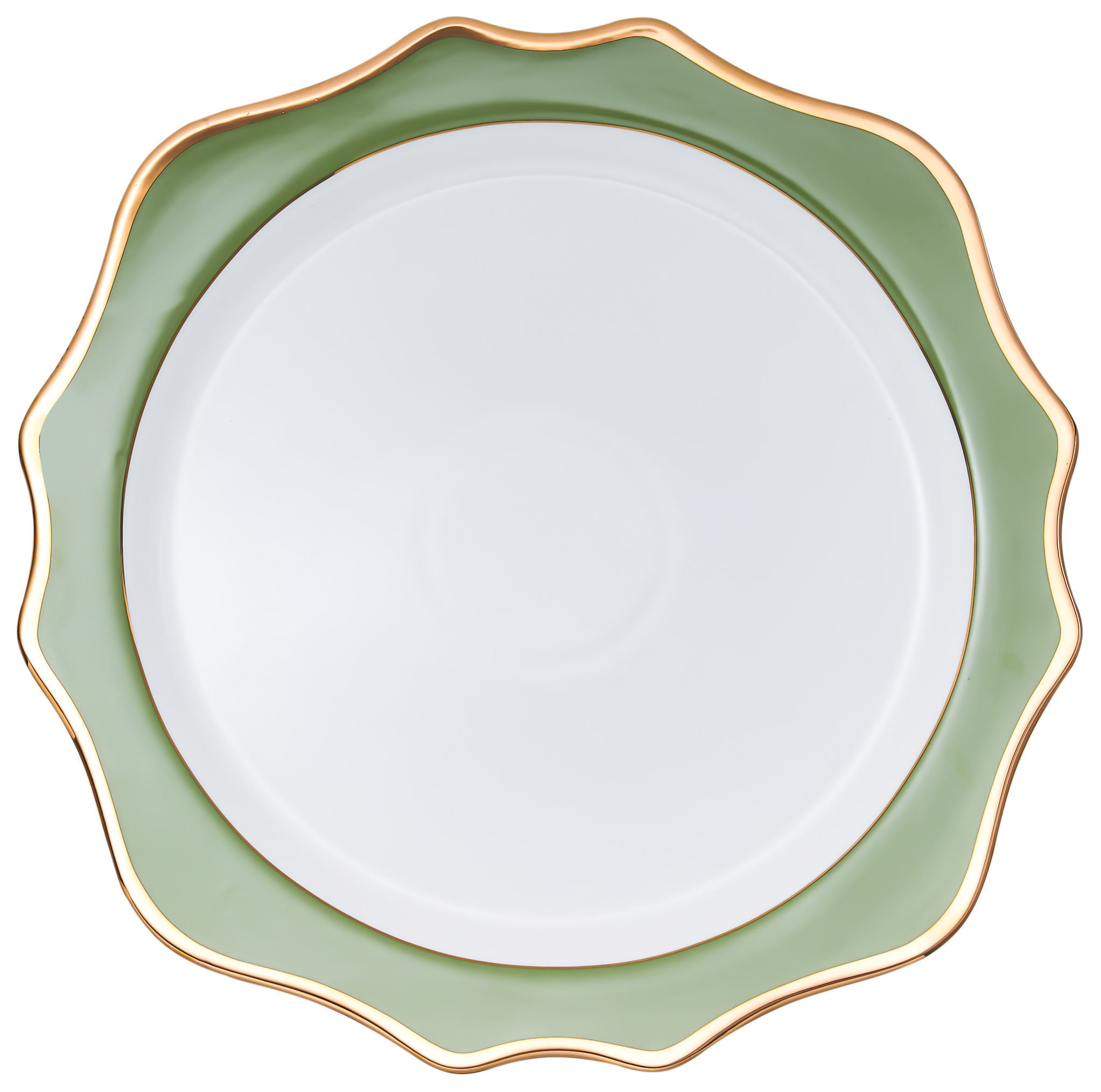 Подстановочная тарелка «Тайга» бело-зеленая с золотым кантом
