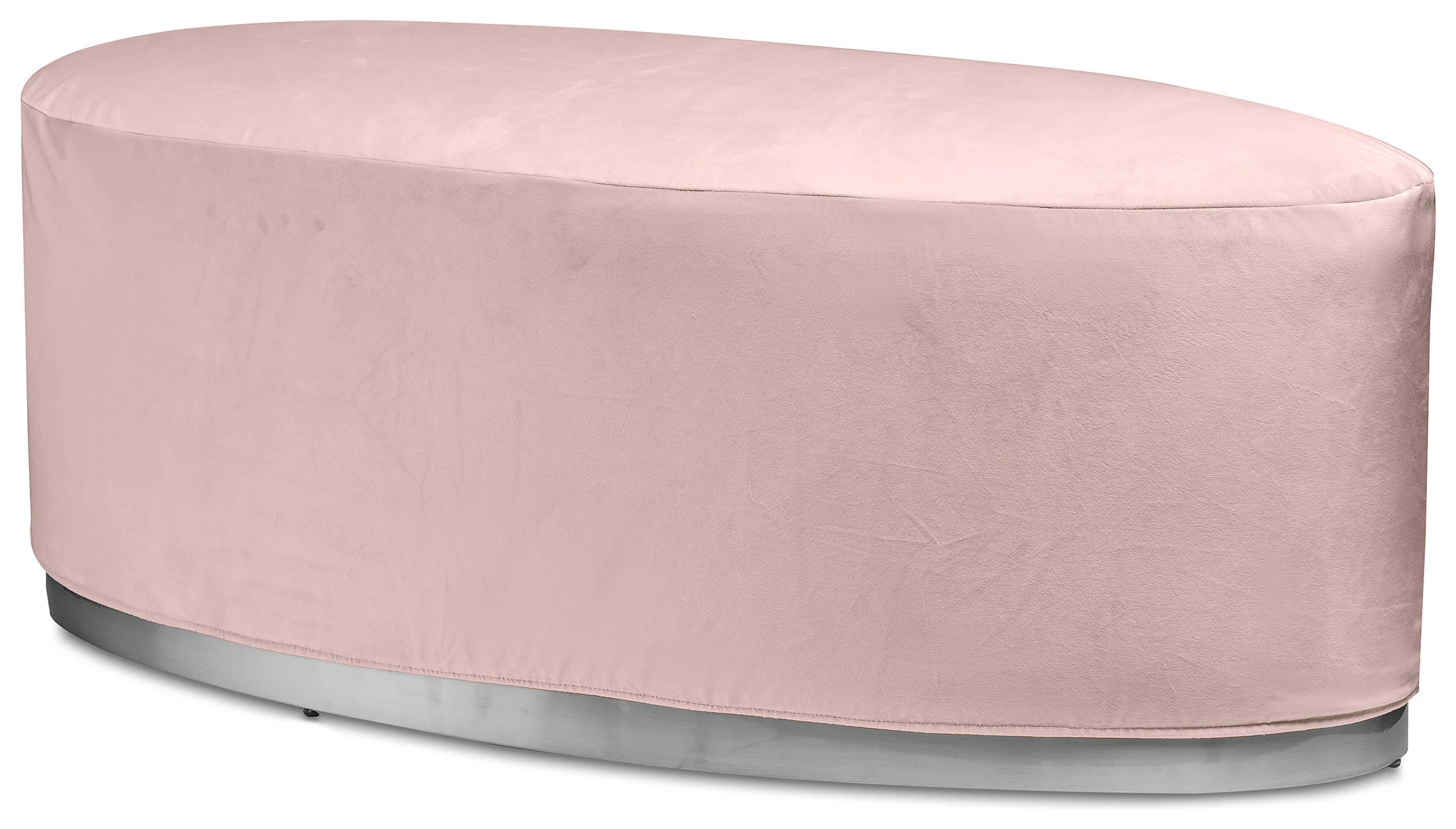 Пуф «Овал» серебряный, пыльно-розовый бархат