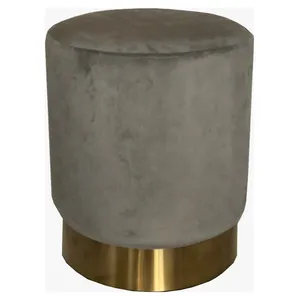 Пуф Цилиндр Золотой обод, серый велюр (базовый) - Фото 2