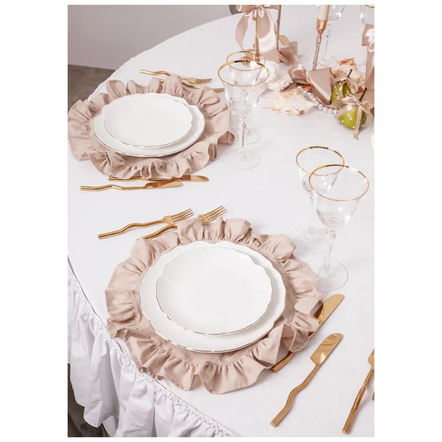 Салфетка из хлопка, с рюшами бежевая - Фото миниатюра 5