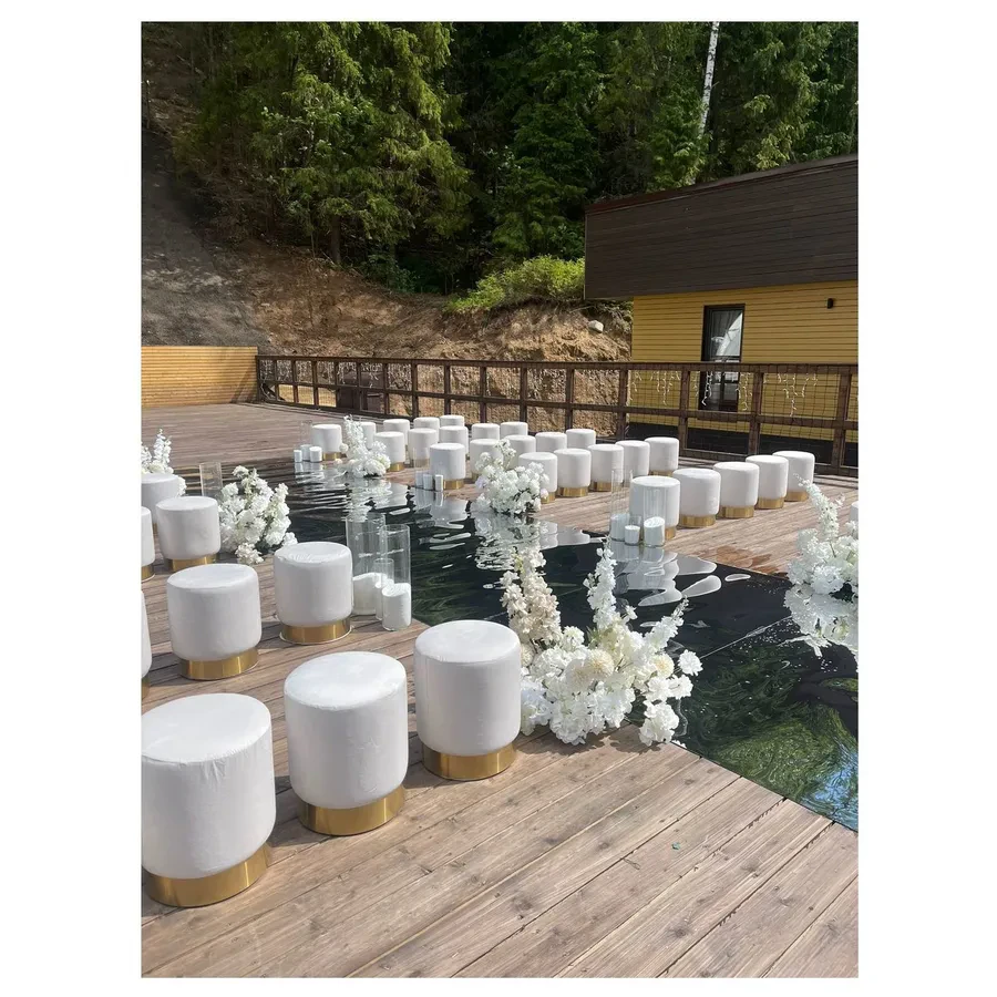 Пуф Цилиндр Золотой обод, молочный велюр - Фото 4