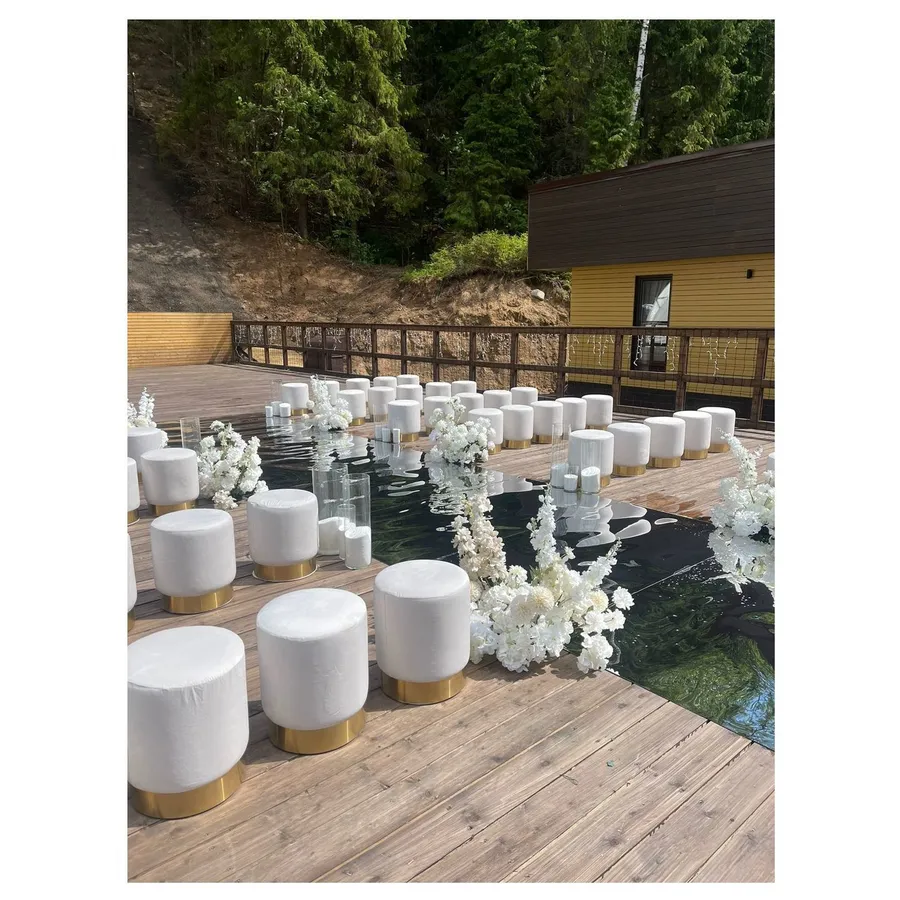 Пуф Цилиндр Золотой обод, молочный велюр - Фото 5