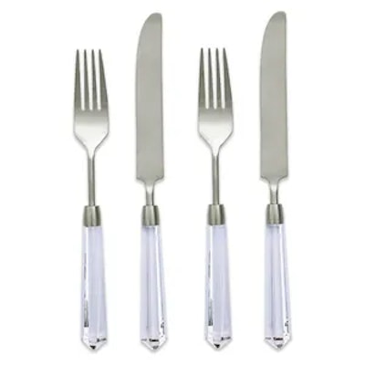 Столовые приборы Призм прозрачно-серебряные, сет 4 предмета