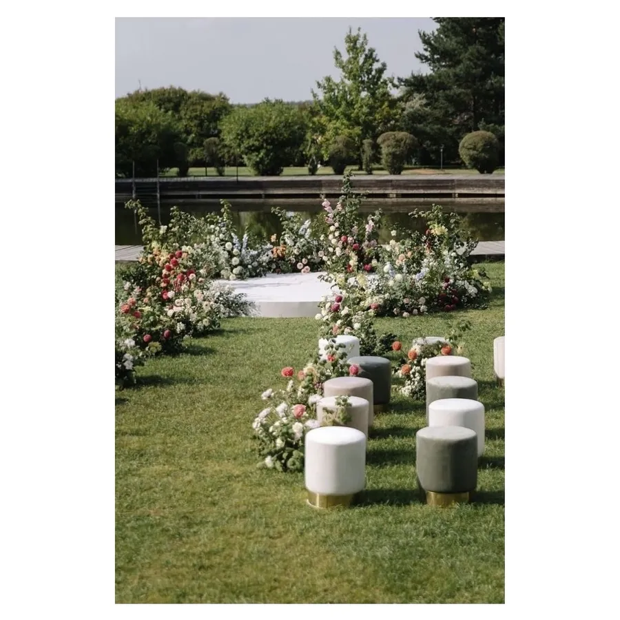 Пуф Цилиндр Золотой обод, молочный велюр - Фото 3