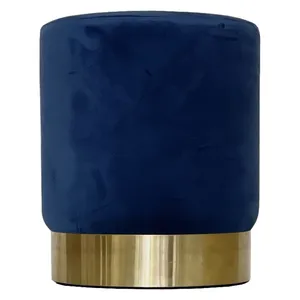 Пуф Цилиндр Золотой обод, сапфировый велюр - Фото 1