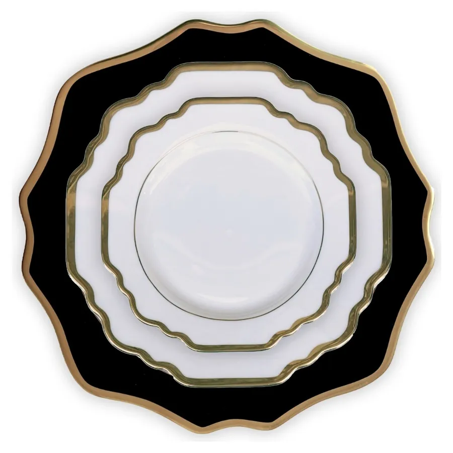 Сет тарелок Анна, 3 шт c черным подтарельником - Фото миниатюра 1