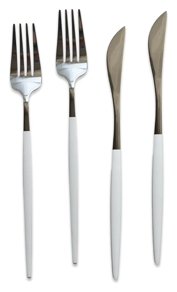 Столовые приборы Гоа бело-серебряные, сет 4 предмета
