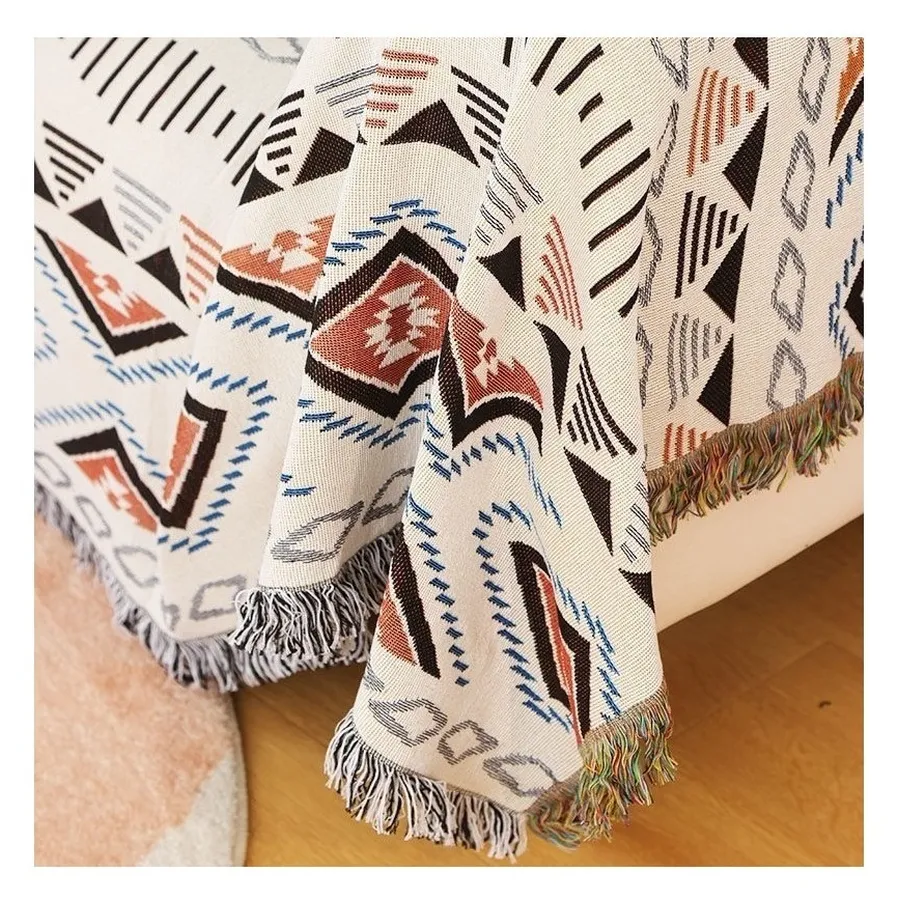 Покрывало декоративное Бохо Терракотово-Серый - Фото миниатюра 3