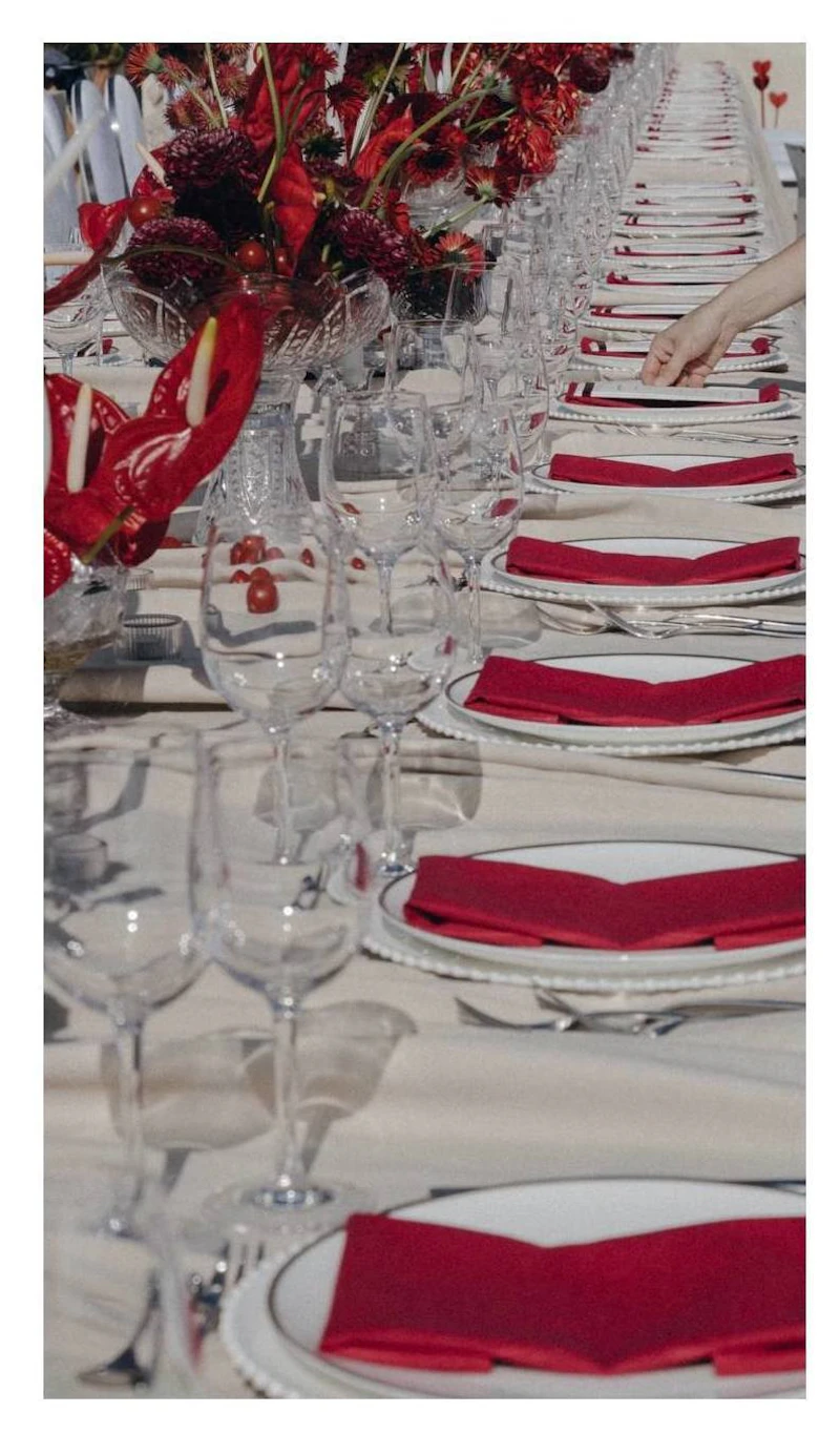 Салфетка из смесового льна, Плюмерия красный турмалин