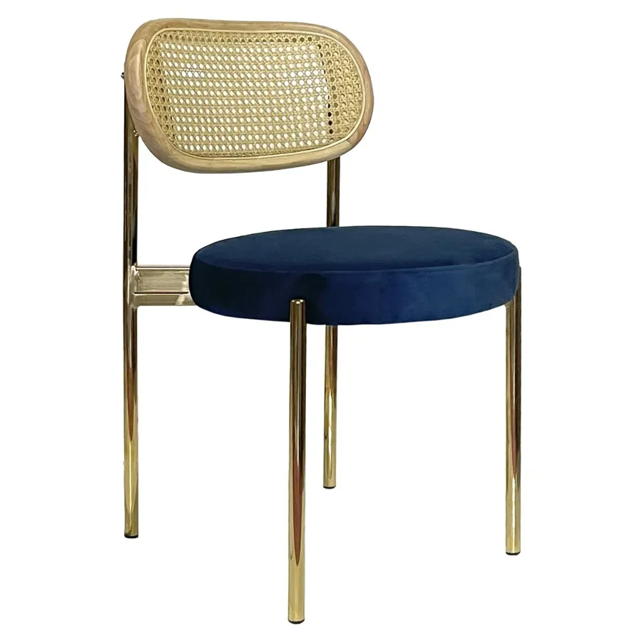 Стул Модерн Золото, Натуральный ротанг + Глубокий синий - Фото миниатюра 1