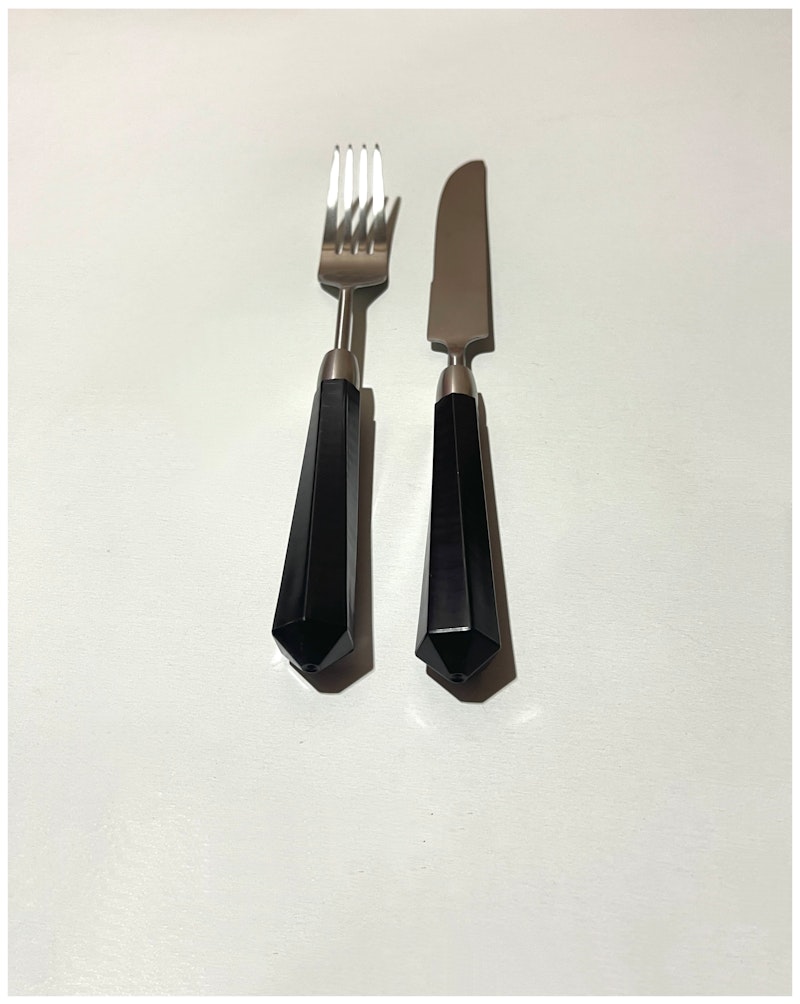 Столовые приборы Призм черно-серебряные, сет 4 предмета