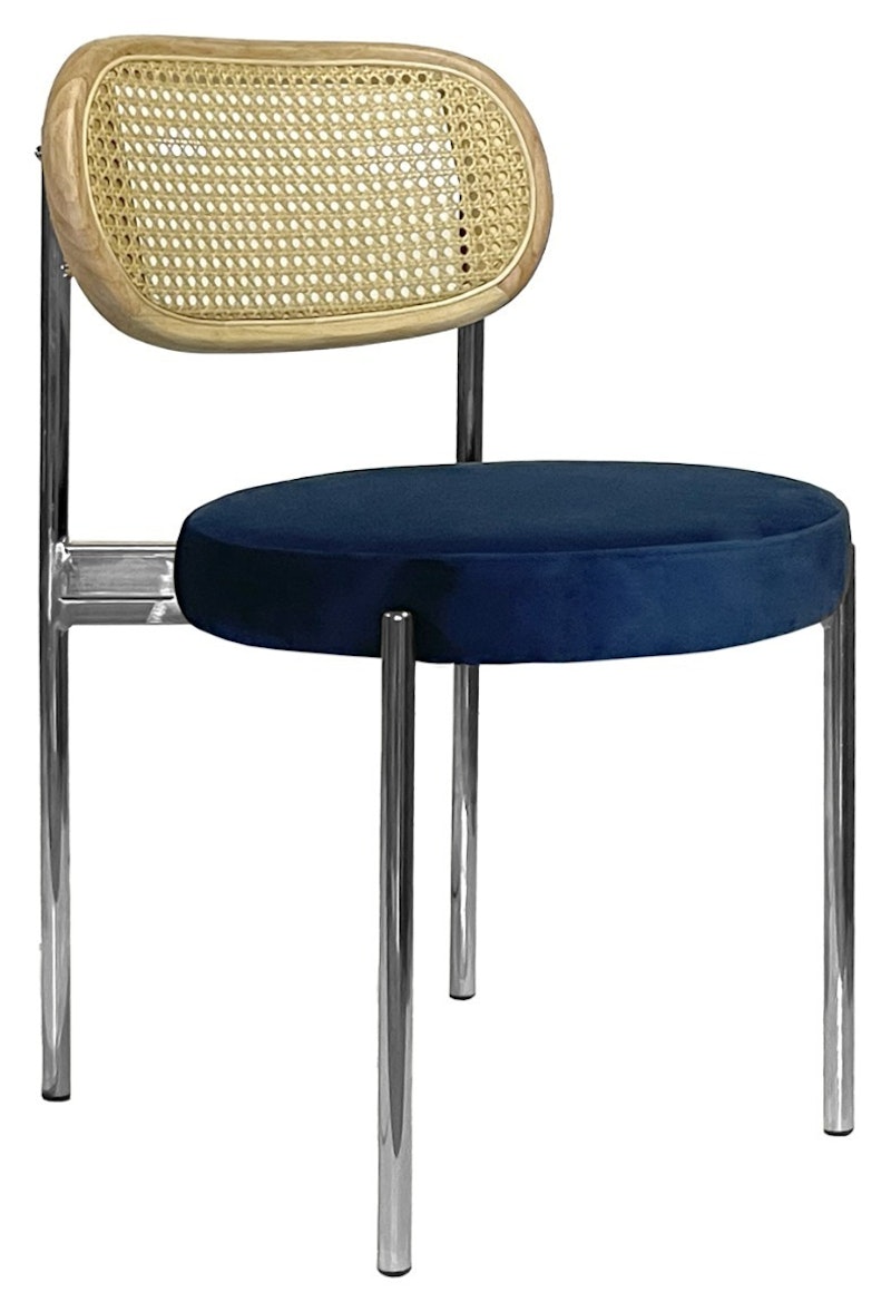 Стул Модерн Серебро, Натуральный ротанг + Глубокий синий