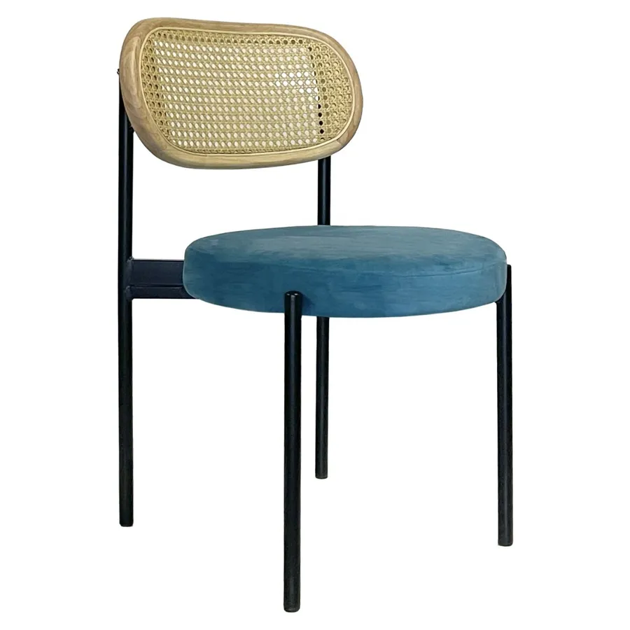 Стул Модерн Черный, Натуральный ротанг + Морская волна - Фото миниатюра 1