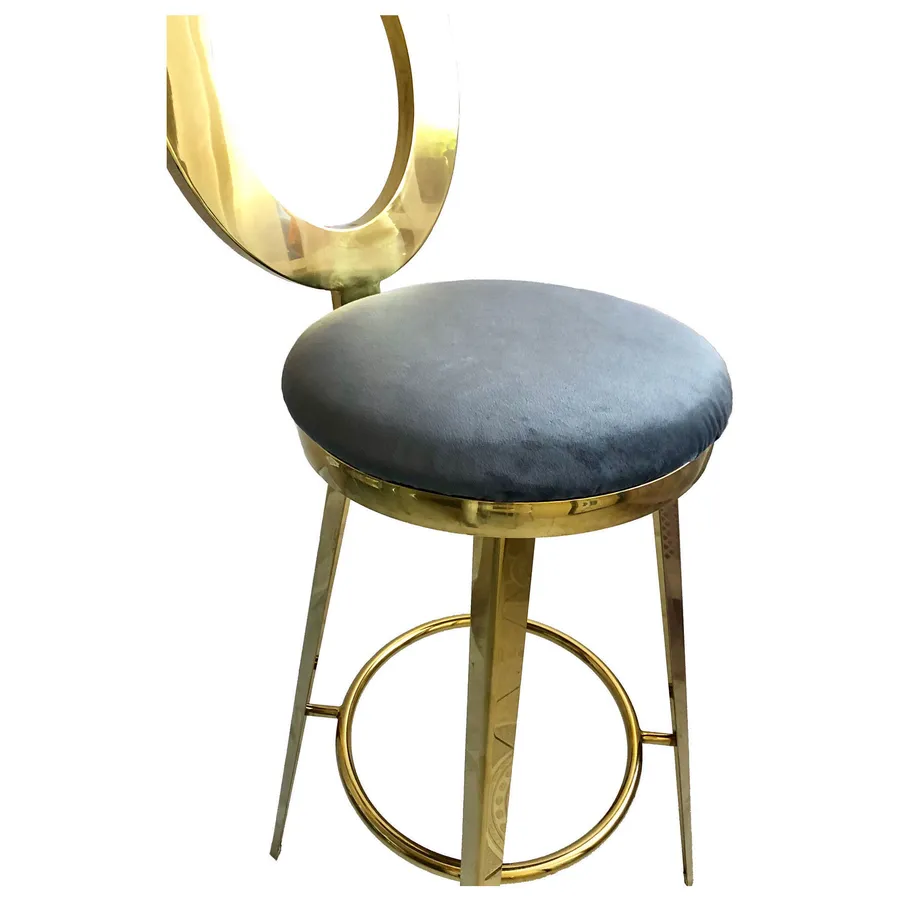 Стул барный велюр, серый - Фото миниатюра 2