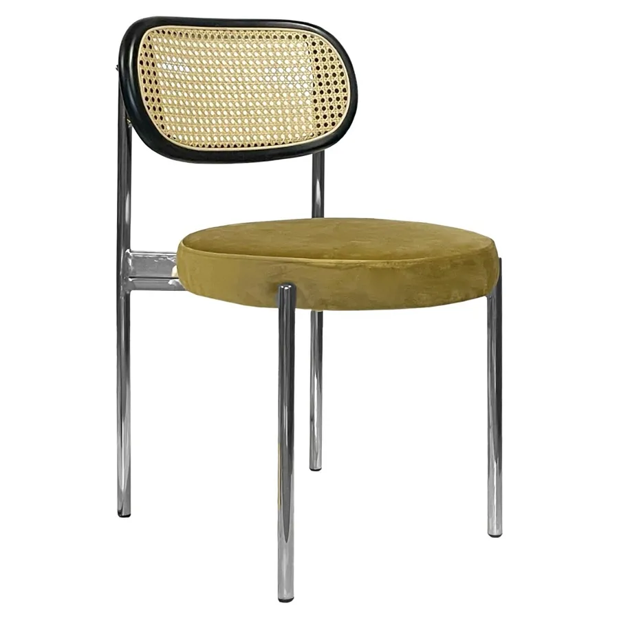 Стул Модерн Серебро, Ротанг в черной раме + Золотая охра - Фото миниатюра 1