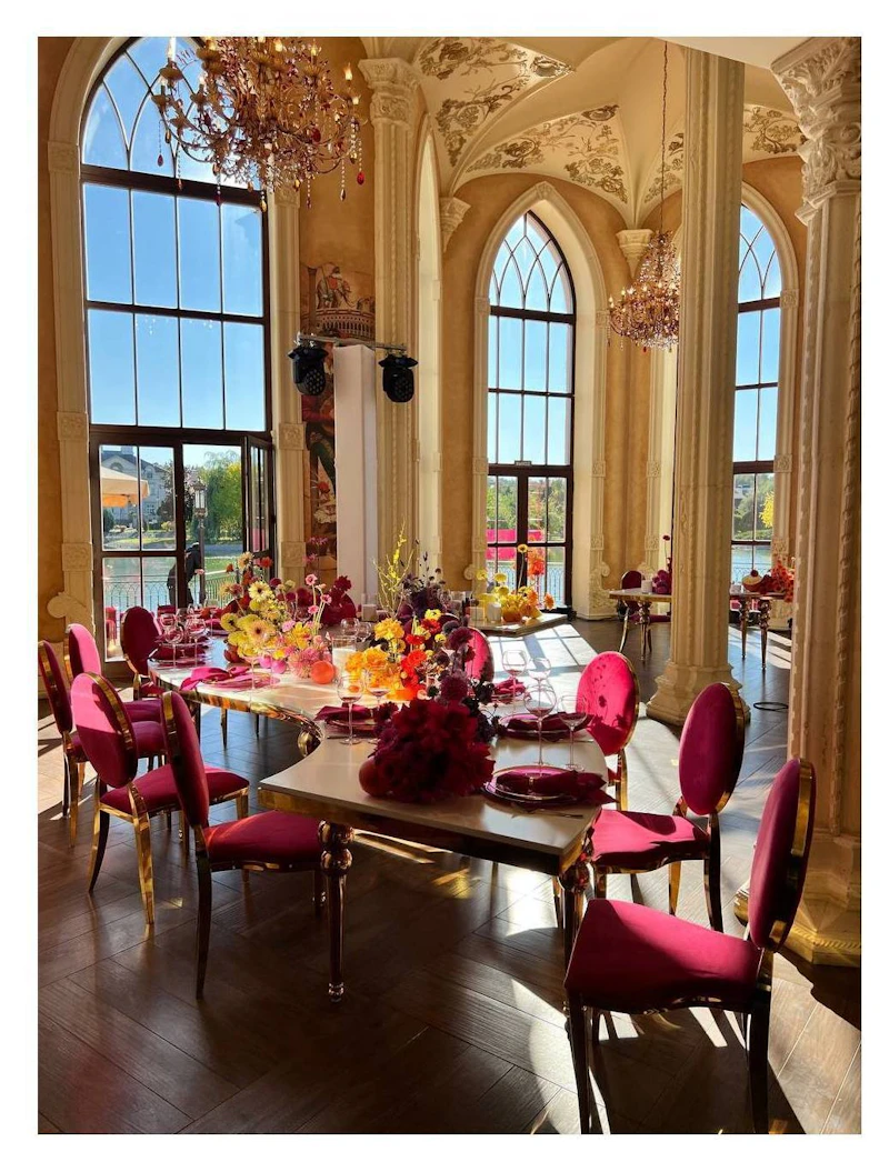 Стул Вашингтон Золото, велюр фуксия