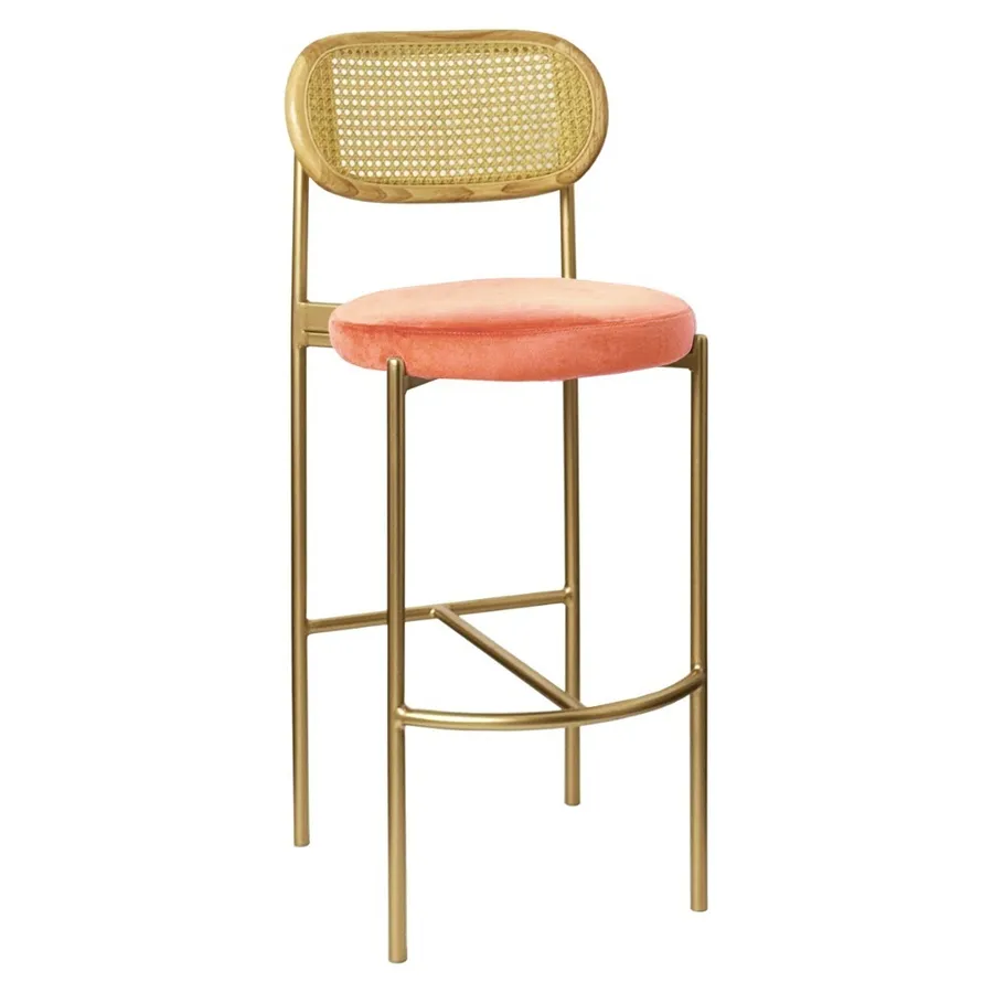 Стул барный Модерн Комфи, Натуральный ротанг+Игривый Персик  (любой цвет каркаса) - Фото миниатюра 1