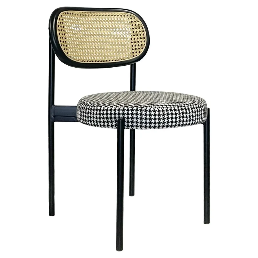 Стул Модерн Черный, Ротанг в черной раме + Гусиная лапка - Фото миниатюра 1