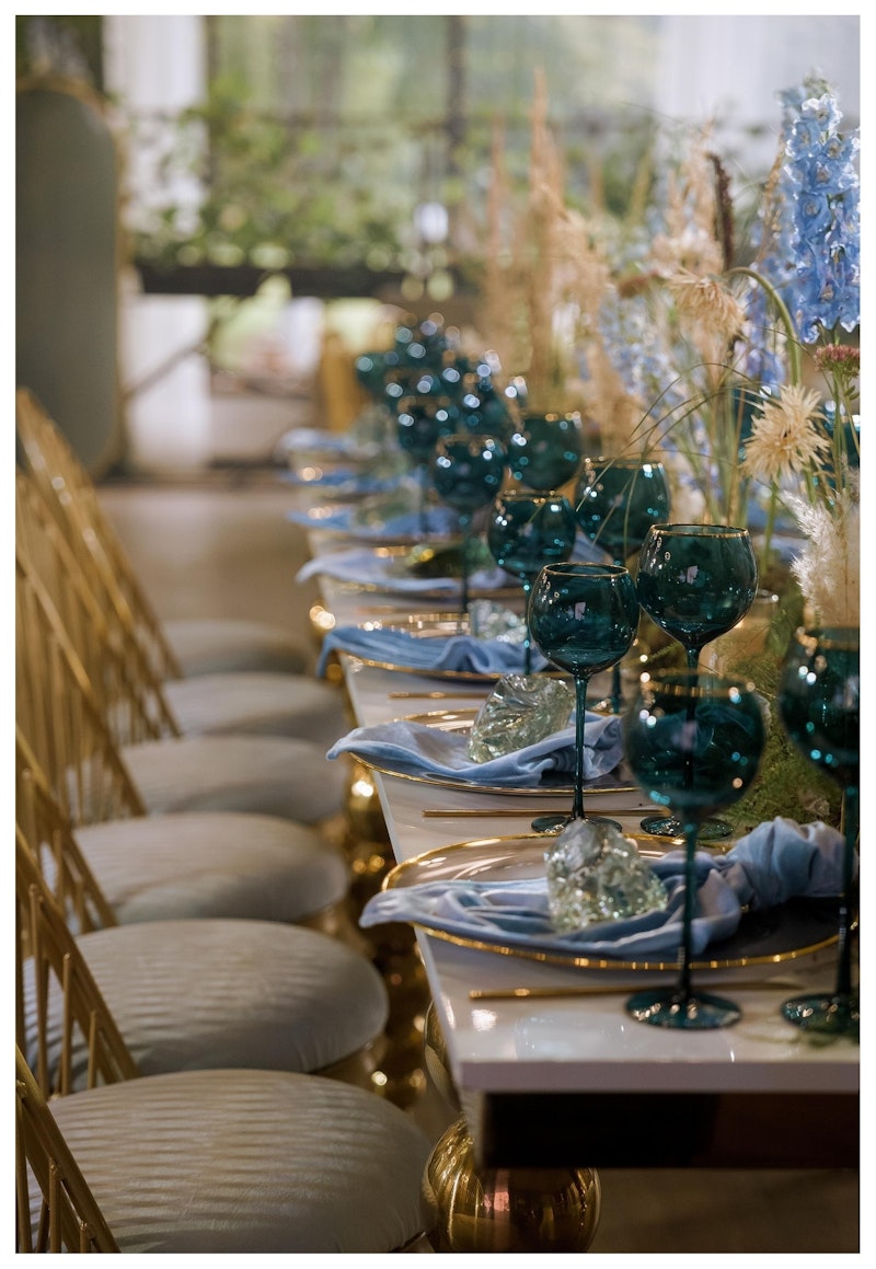 Сет бокалов Сирен синих с золотой каймой