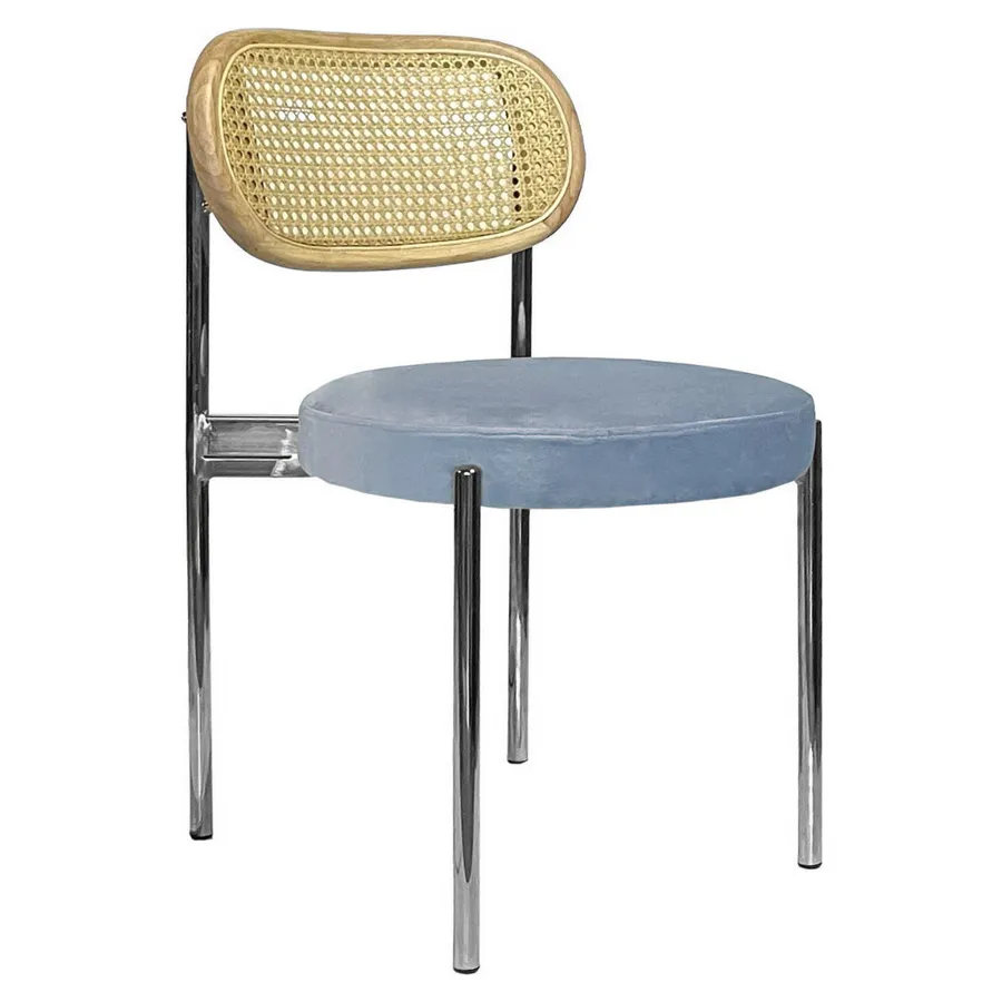 Стул Модерн Серебро, Натуральный ротанг + серо-голубой - Фото миниатюра 1