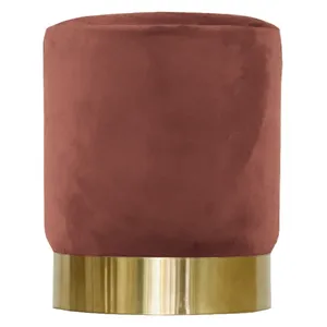 Пуф Цилиндр Золотой обод, терракотовый велюр - Фото 1