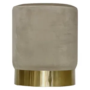 Пуф Цилиндр Золотой обод, бежевый велюр - Фото 1