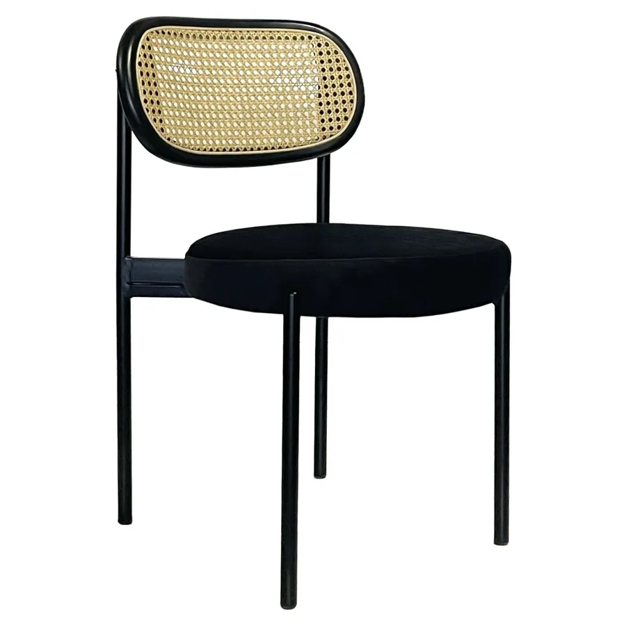 Стул Модерн Черный, Ротанг в черной раме + Черная ночь - Фото миниатюра 1