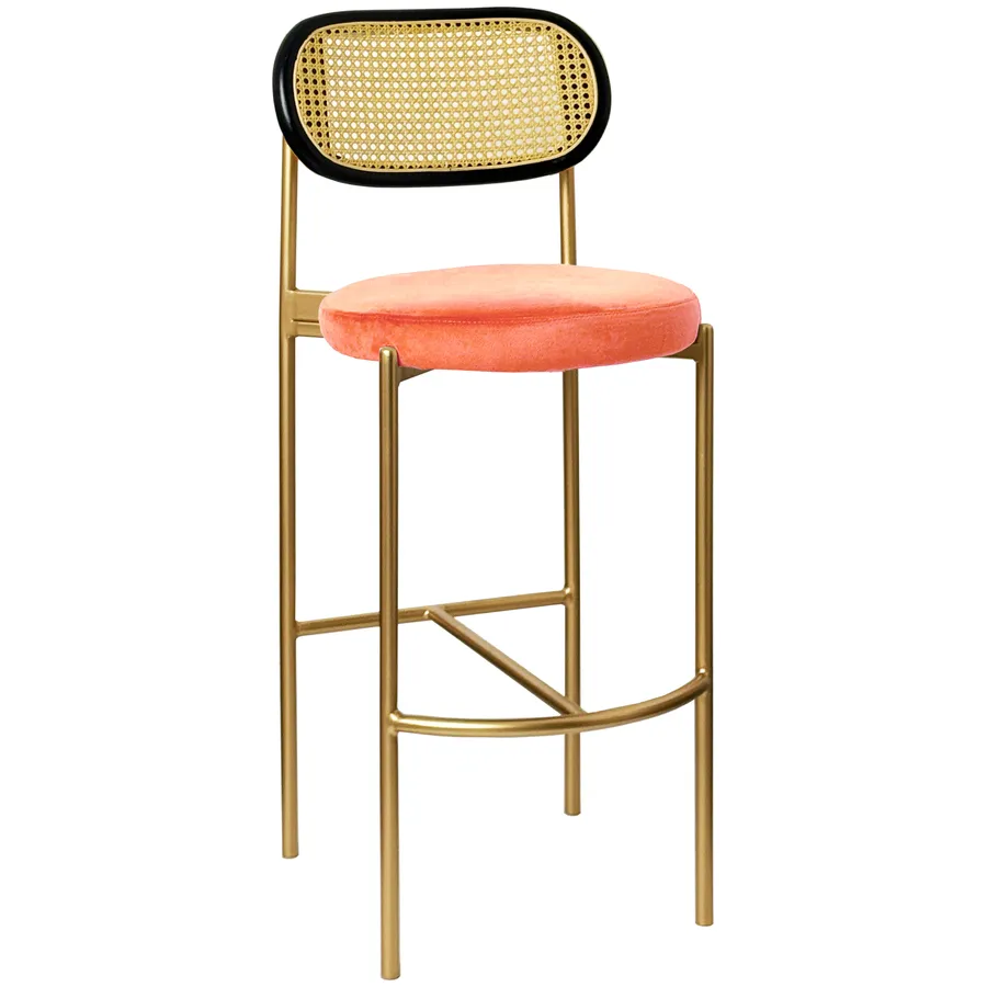 Стул барный Модерн Комфи, Ротанг в черной раме+Игривый Персик  (любой цвет каркаса) - Фото миниатюра 1