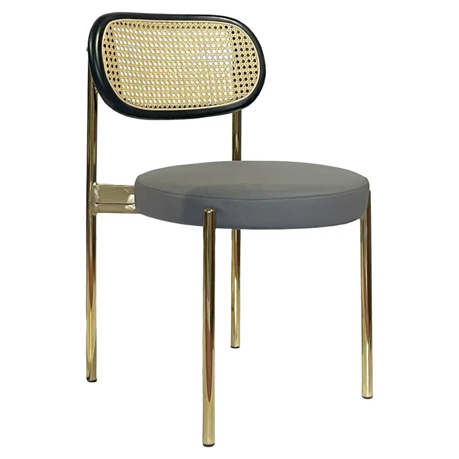 Стул Модерн Золото, Ротанг в черной раме + База серый (ЭКО-КОЖА) - Фото миниатюра 1