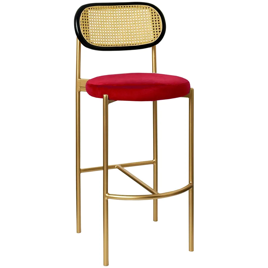 Стул барный Модерн Комфи, Ротанг в черной раме+Малиново-красный;  (любой цвет каркаса) - Фото миниатюра 1