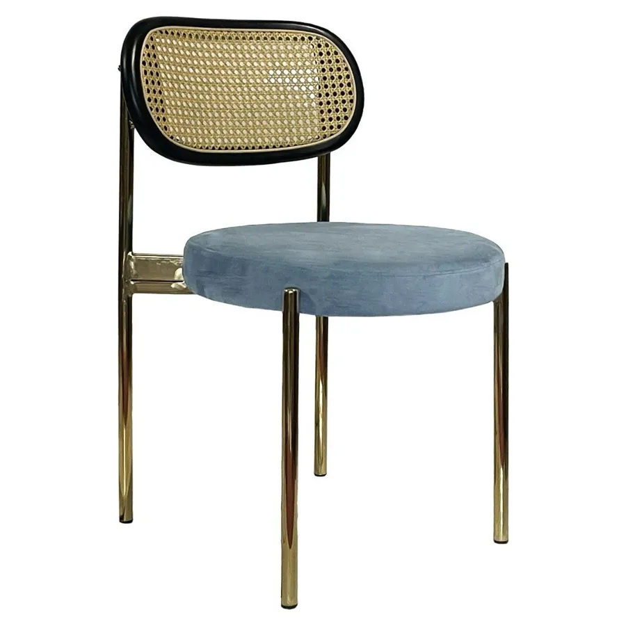 Стул Модерн Золото, Ротанг в черной раме + серо-голубой - Фото миниатюра 1