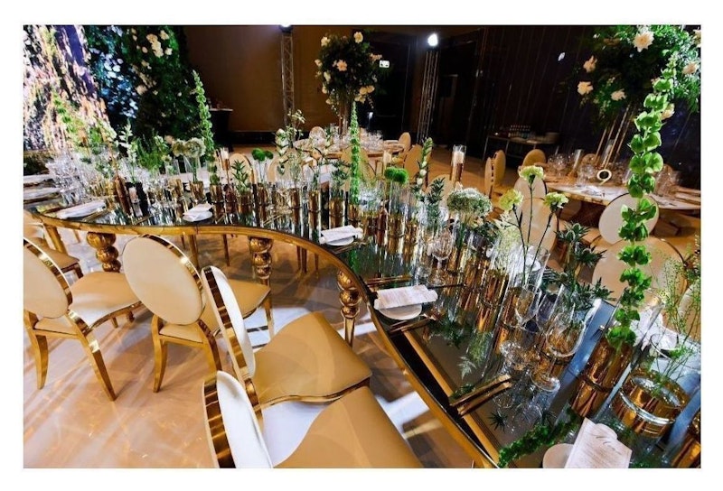 Стол-змейка-90, золотой, столешница темное зеркало, 1 модуль