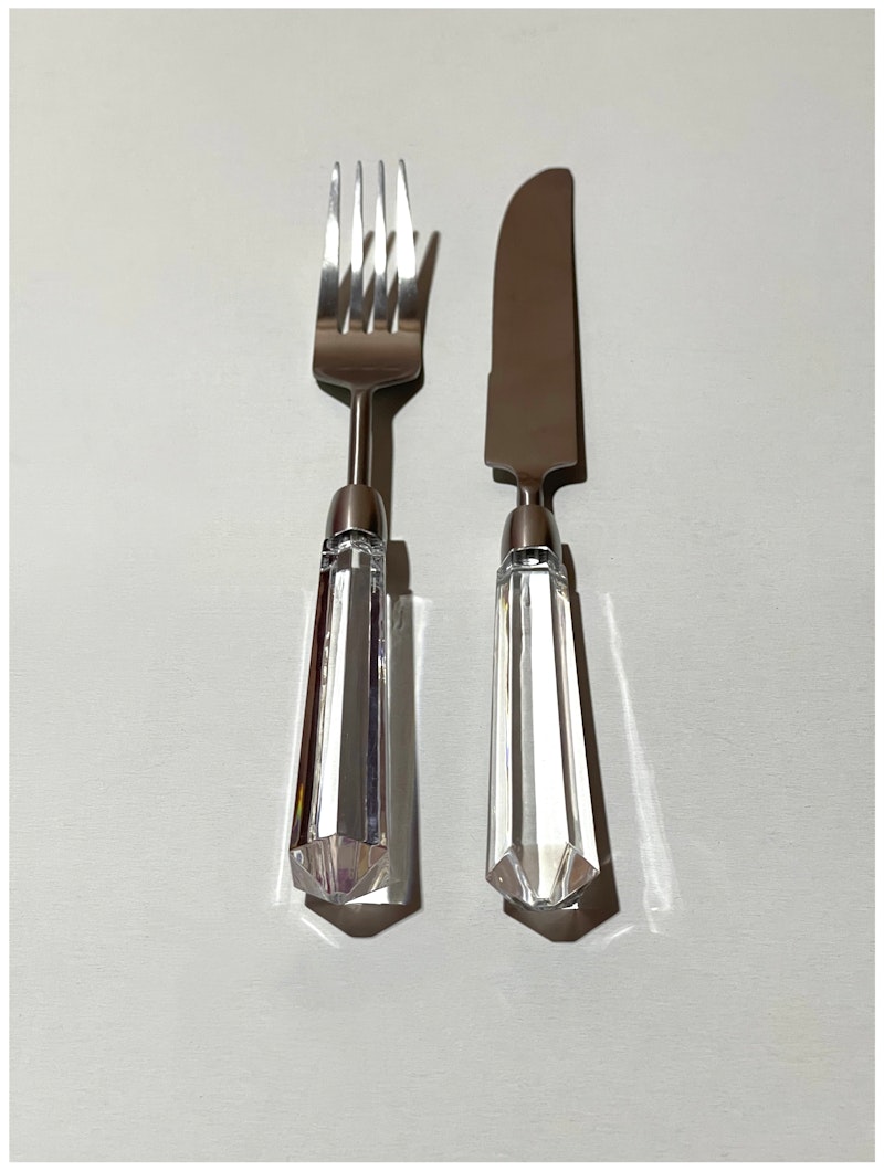 Столовые приборы Призм прозрачно-серебряные, сет 4 предмета