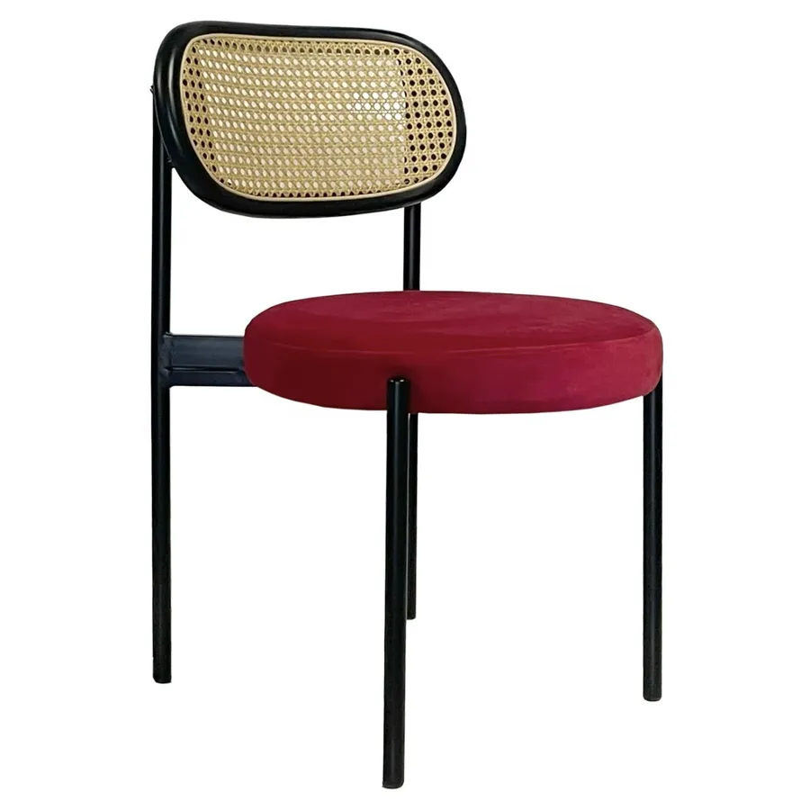 Стул Модерн Черный, Ротанг в черной раме + Малиново-красный - Фото миниатюра 1