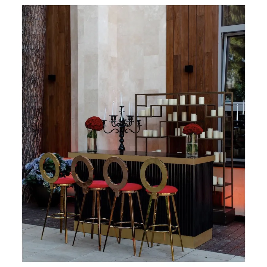 Стул барный велюр, малиновый - Фото миниатюра 3