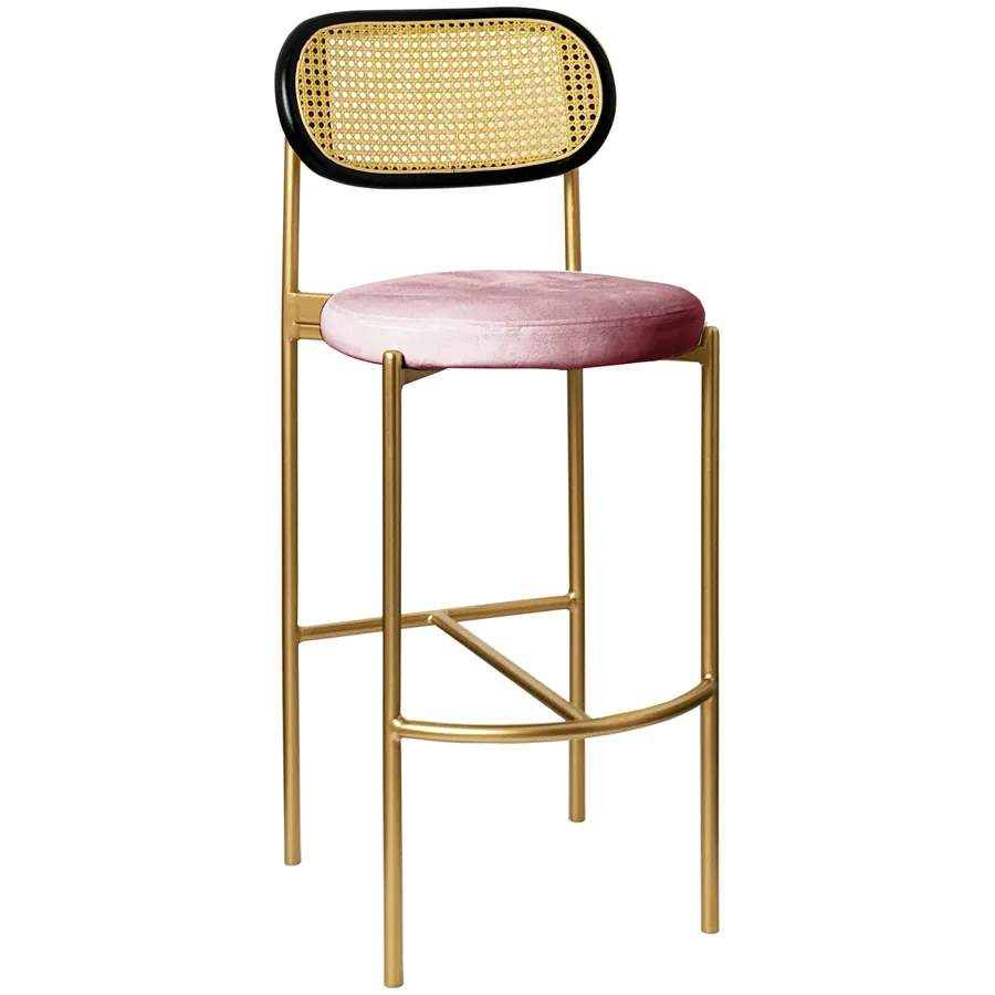 Стул барный Модерн Комфи, Ротанг в черной раме+Розовая помада (любой цвет каркаса) - Фото миниатюра 1