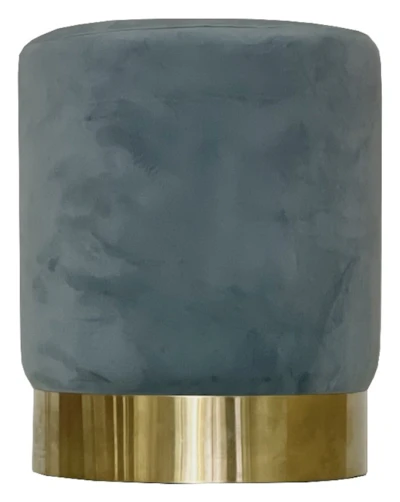 Пуф Цилиндр Золотой обод, серо-голубой велюр