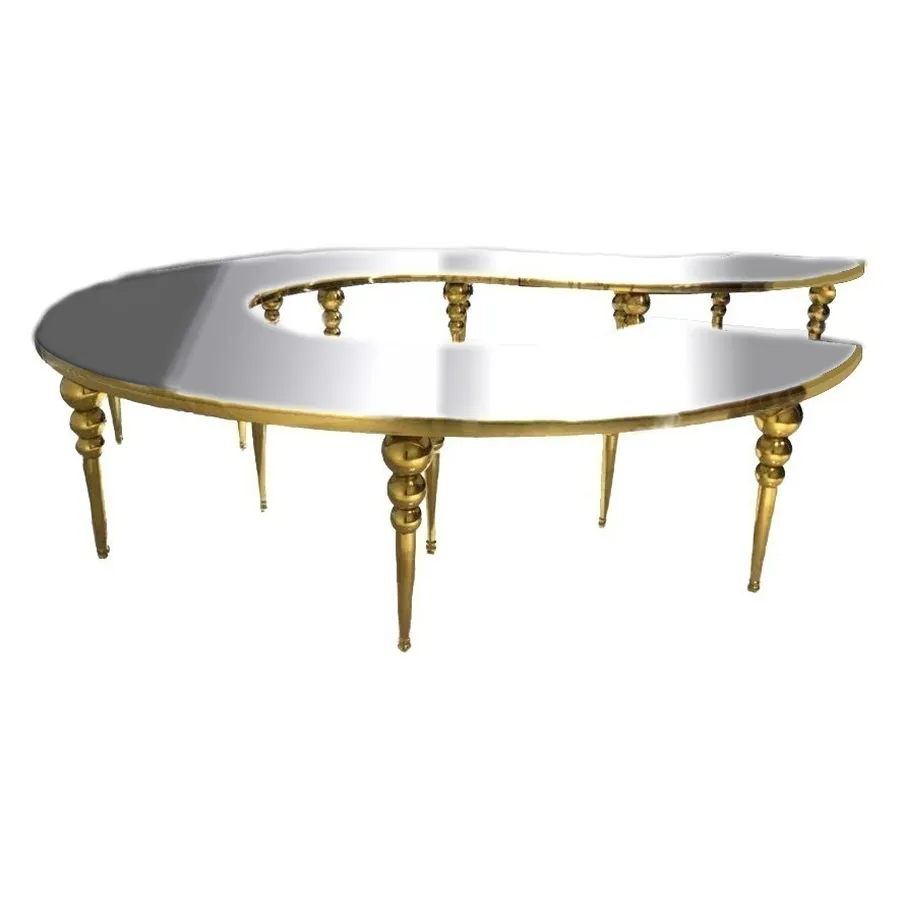 Стол-змейка-90, золотой, столешница темное зеркало, 1 модуль - Фото миниатюра 1