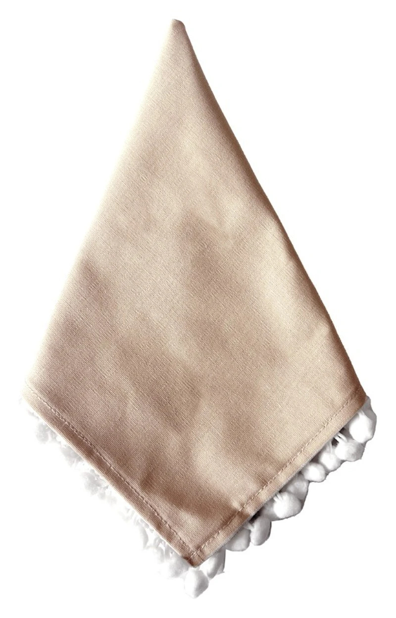 Салфетка из смесового льна, Бежевая с помпонами